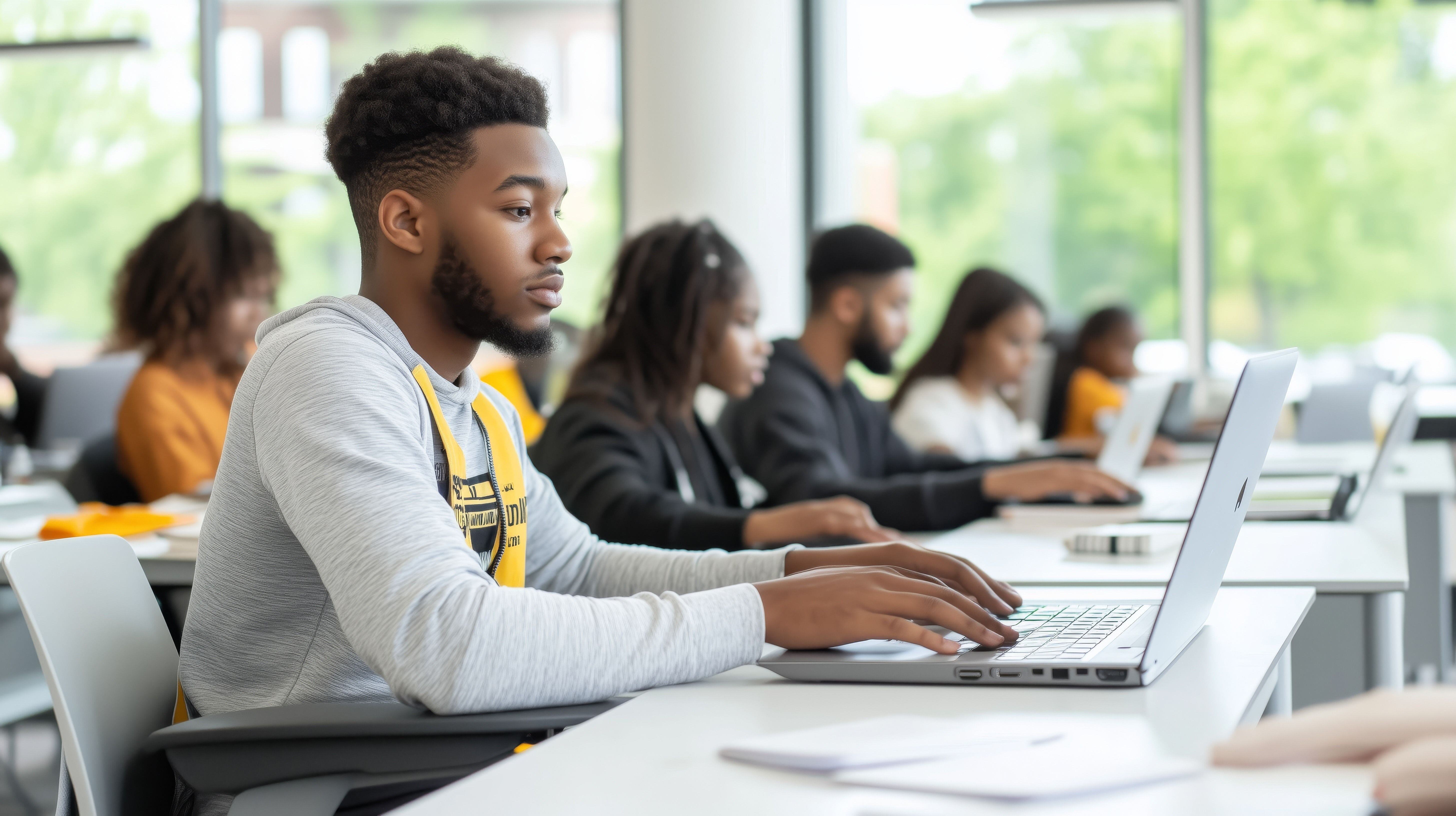 Students in a classroom working on laptops