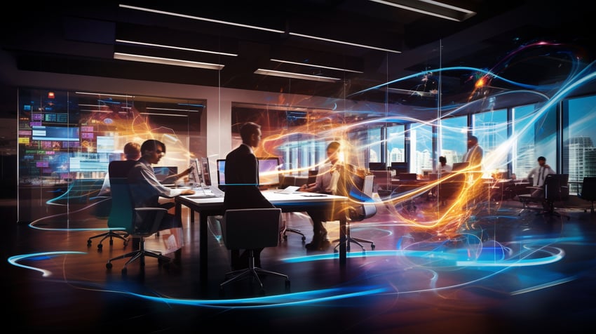 a animated image showing a busy work place