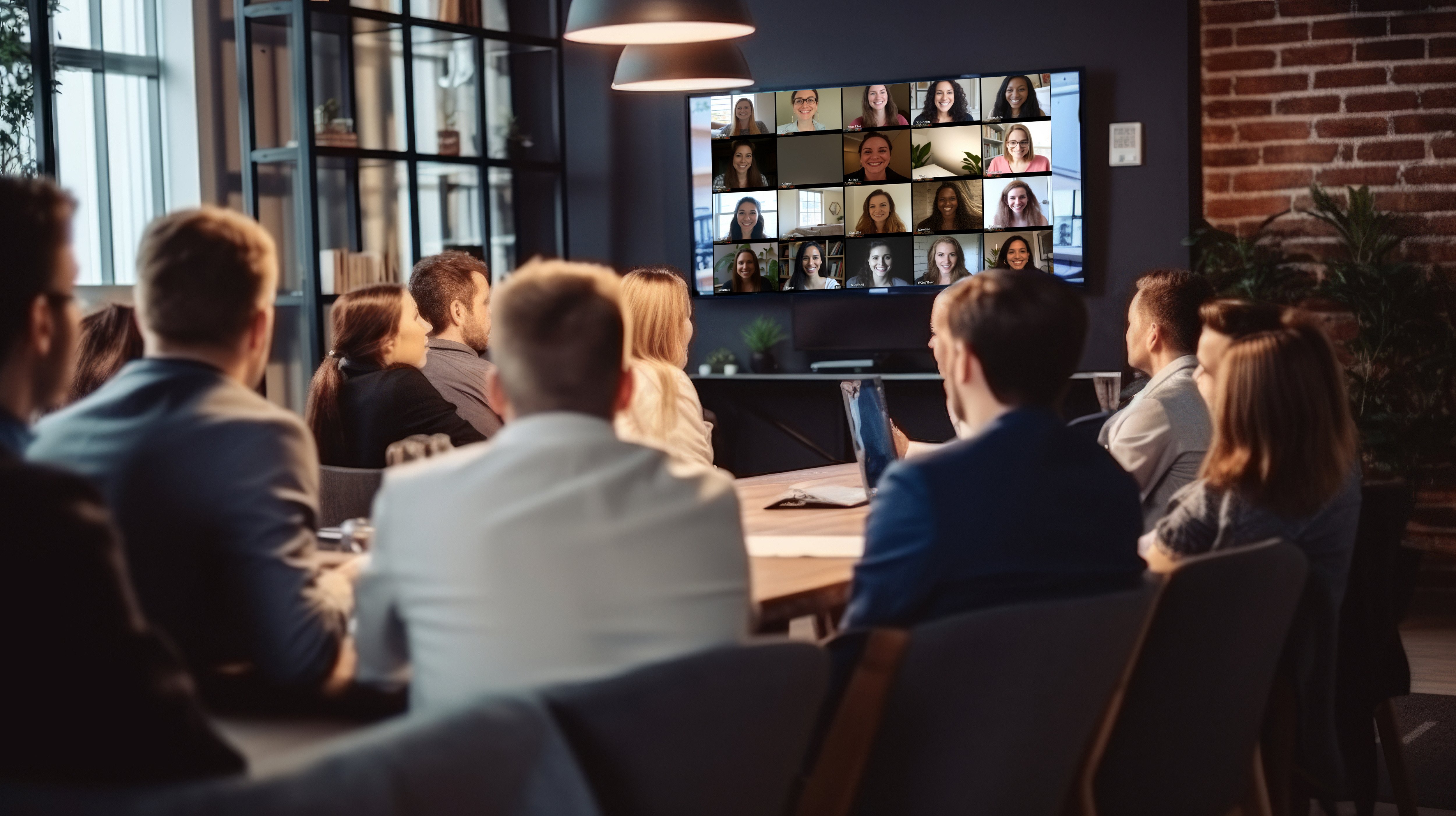 Hybrid meeting taking place in a conference room