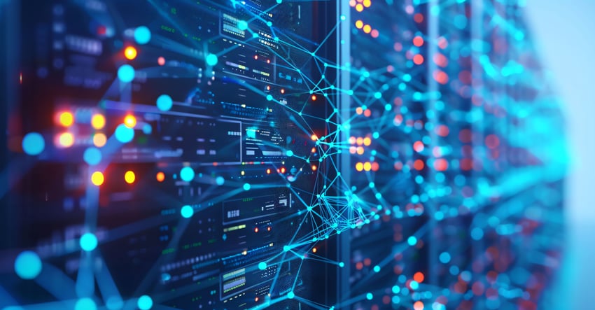 close up data center image with graphic overlay