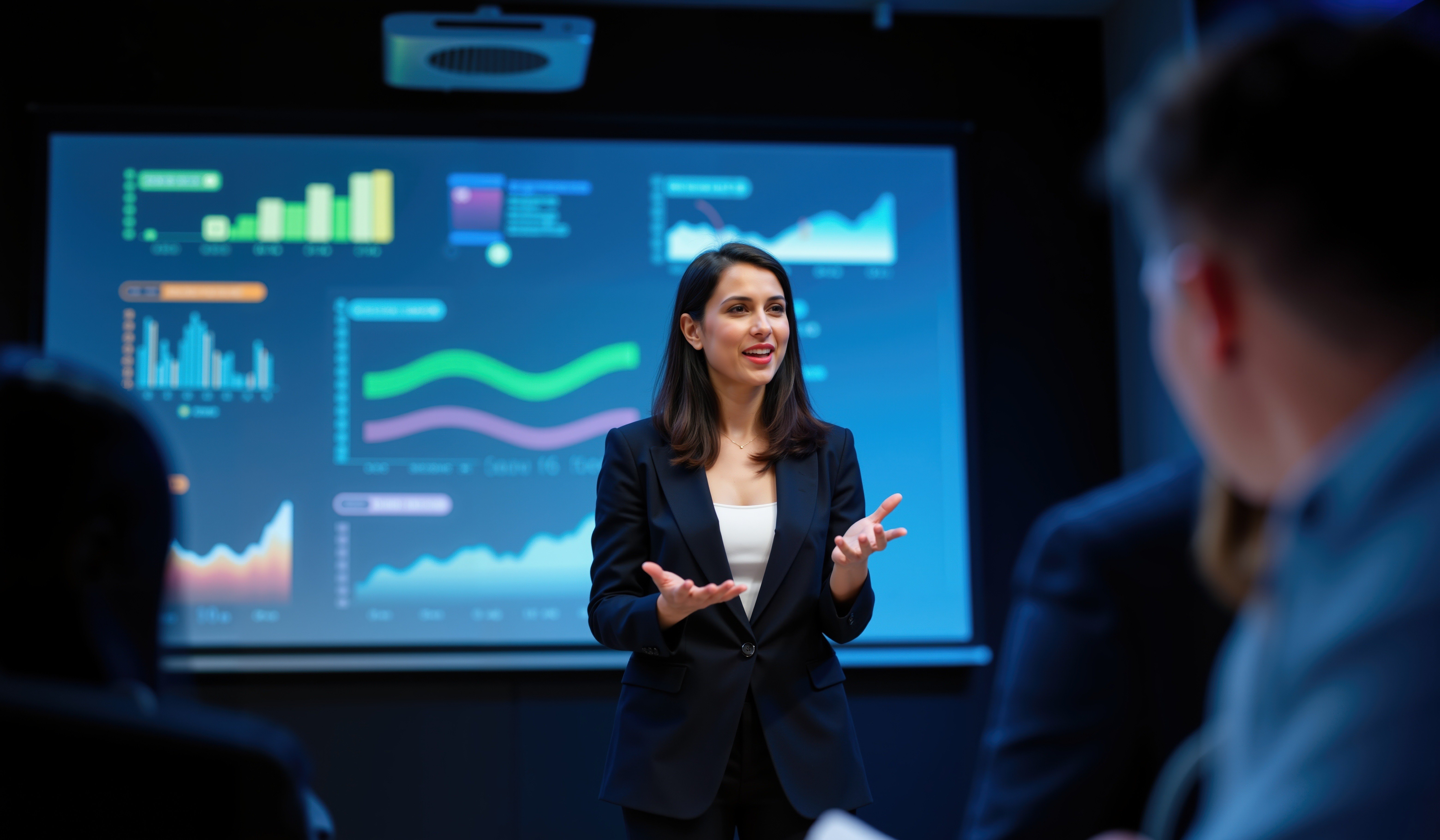 A Business woman giving data presentation