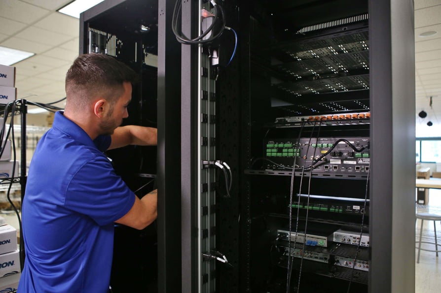 Associate working in a data center