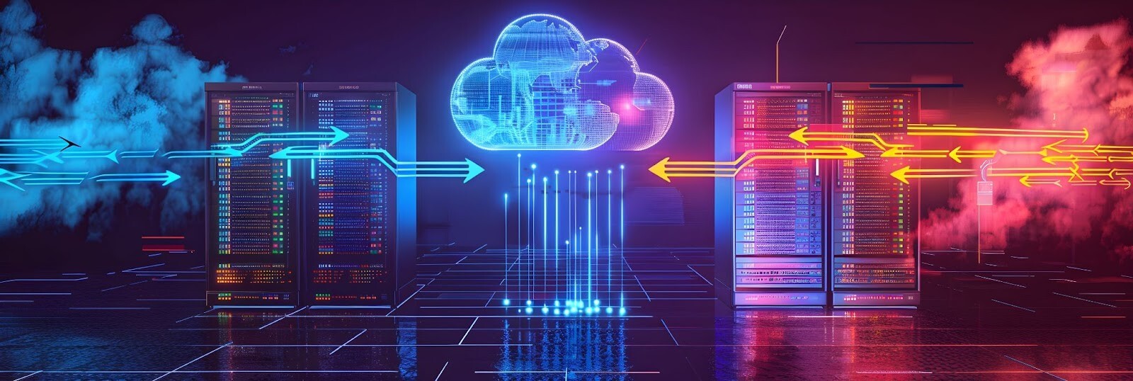 Data center converging into the cloud graphic