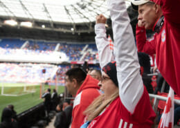 Red Bulls fans enjoying the new arena sound system at a game