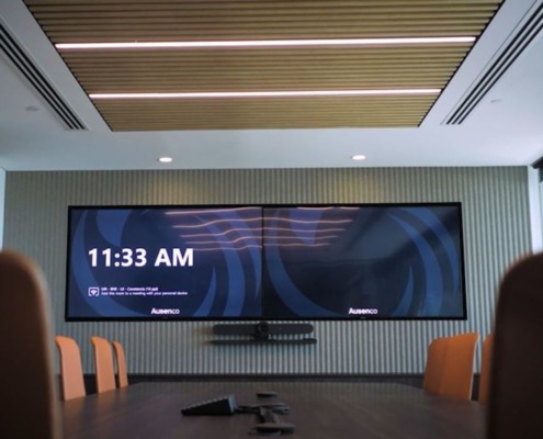 hybrid workplace meeting room dual display